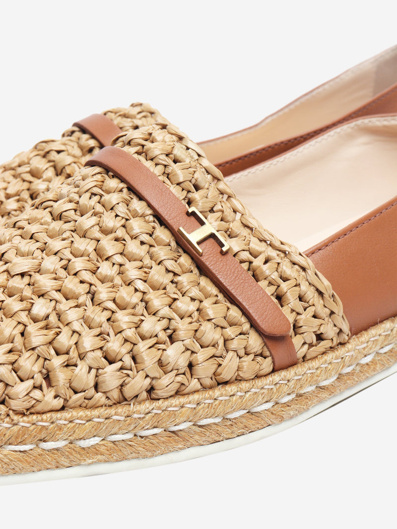 Brown Raffia gomma espadrilles - size EU 38.5 Flat Shoes Tod's 