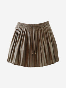 Celine Brown drawstring pleated mini skirt - size UK 8