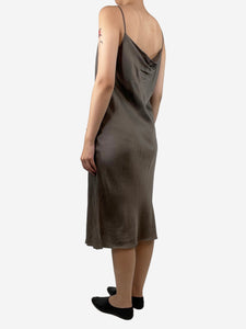 Dries Van Noten Brown draped slip midi dress - size UK 12