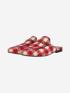 Gucci Red and white tweed gingham Princetown slippers - size EU 37