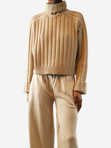 Brunello Cucinelli Beige ribbed roll-neck knit jumper - size XS