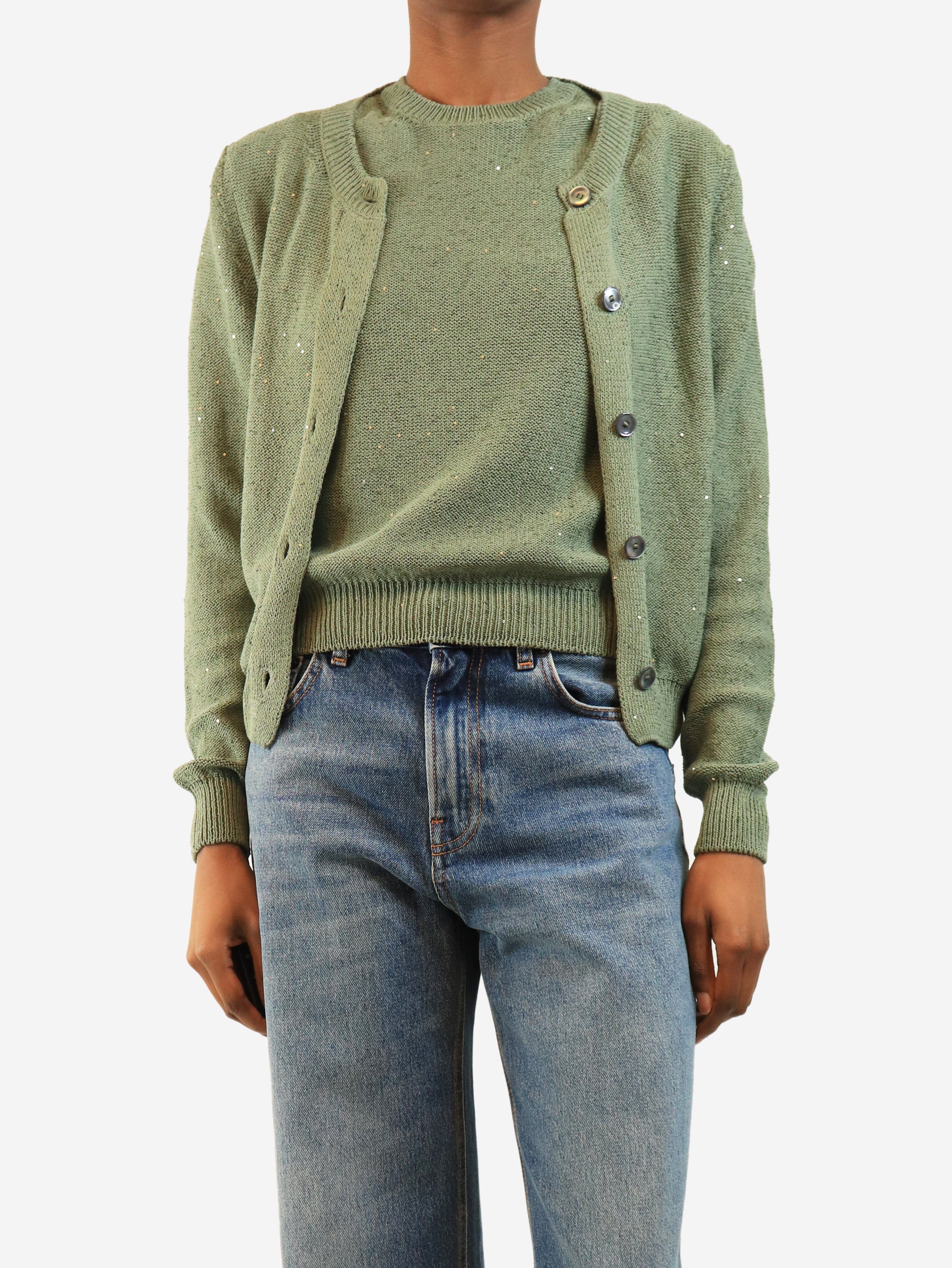 Green sequin knit top and cardigan set - size UK 8 Sets Divine Cashmere 