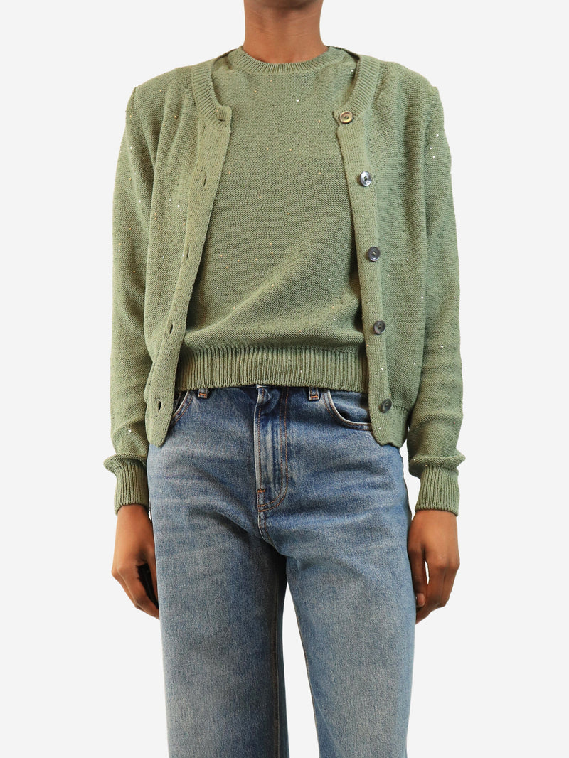 Green sequin knit top and cardigan set - size UK 8 Sets Divine Cashmere 