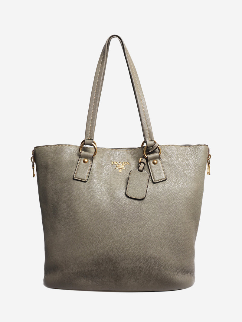 Grey Vitello Daino side-zip Shopper tote