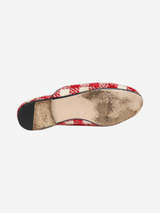 Gucci Red and white tweed gingham Princetown slippers - size EU 37