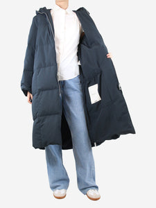 Jil Sander Navy hooded down jacket - size UK 10