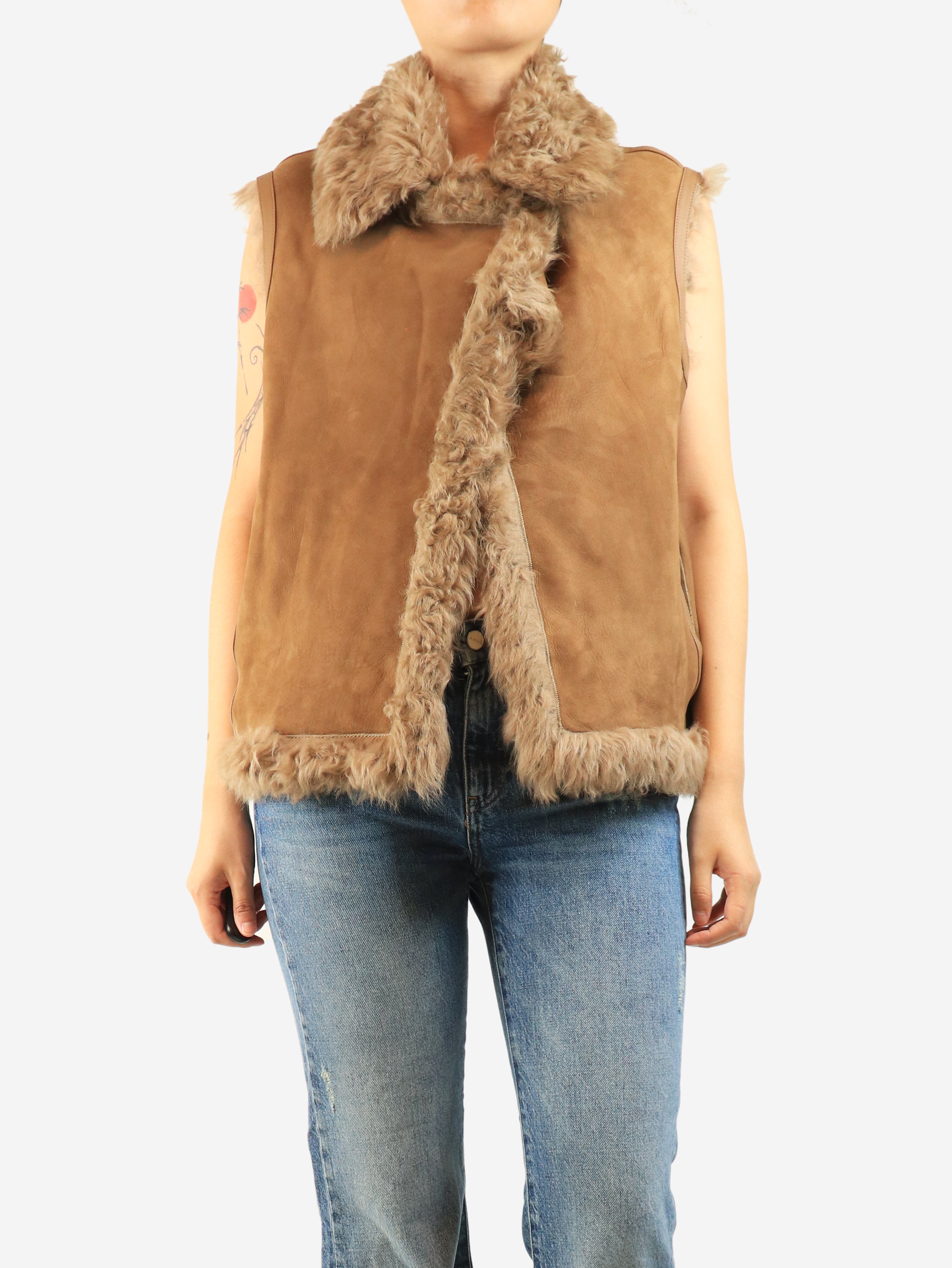 Brown sheepskin gilet - size M
