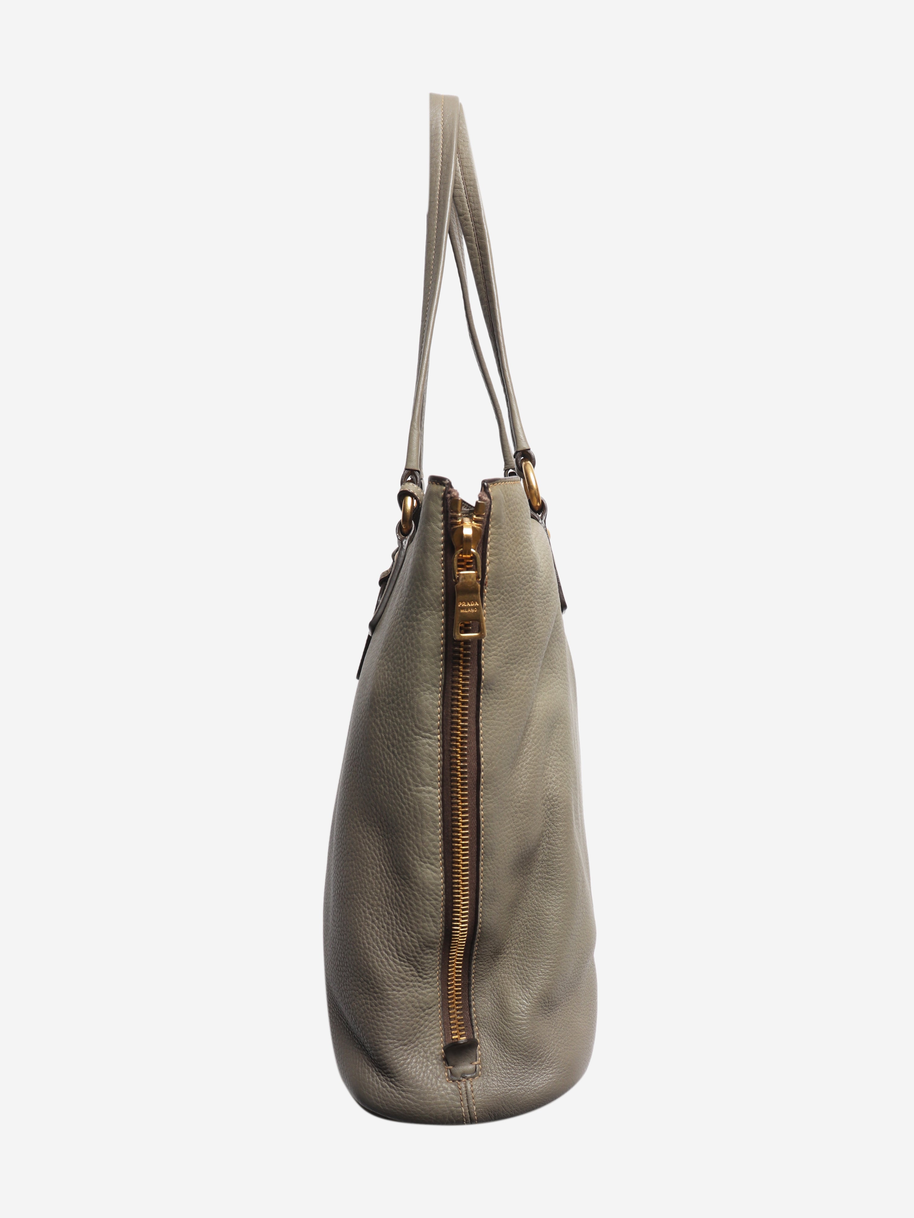 Grey Vitello Daino side-zip Shopper tote