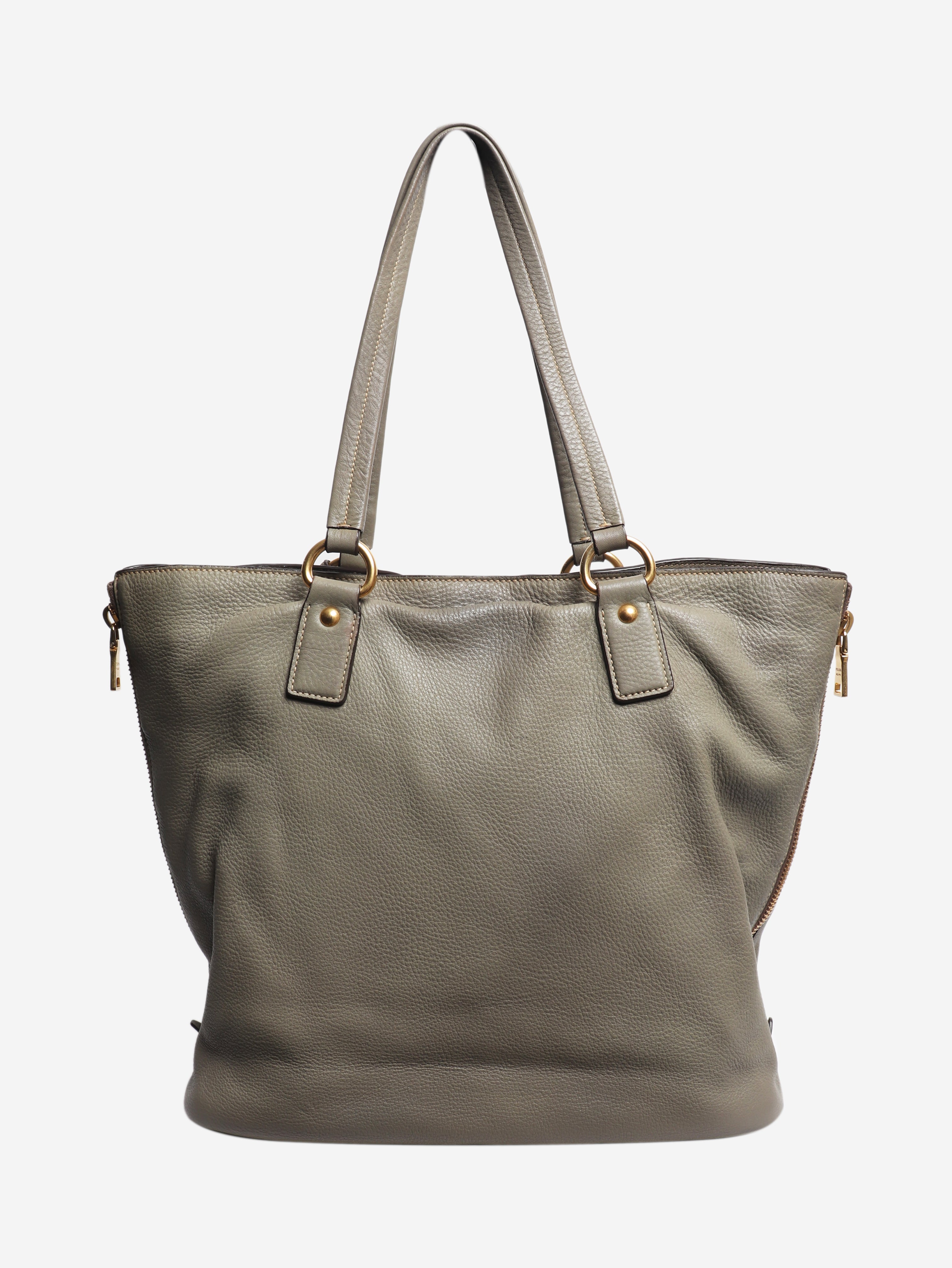 Grey Vitello Daino side-zip Shopper tote