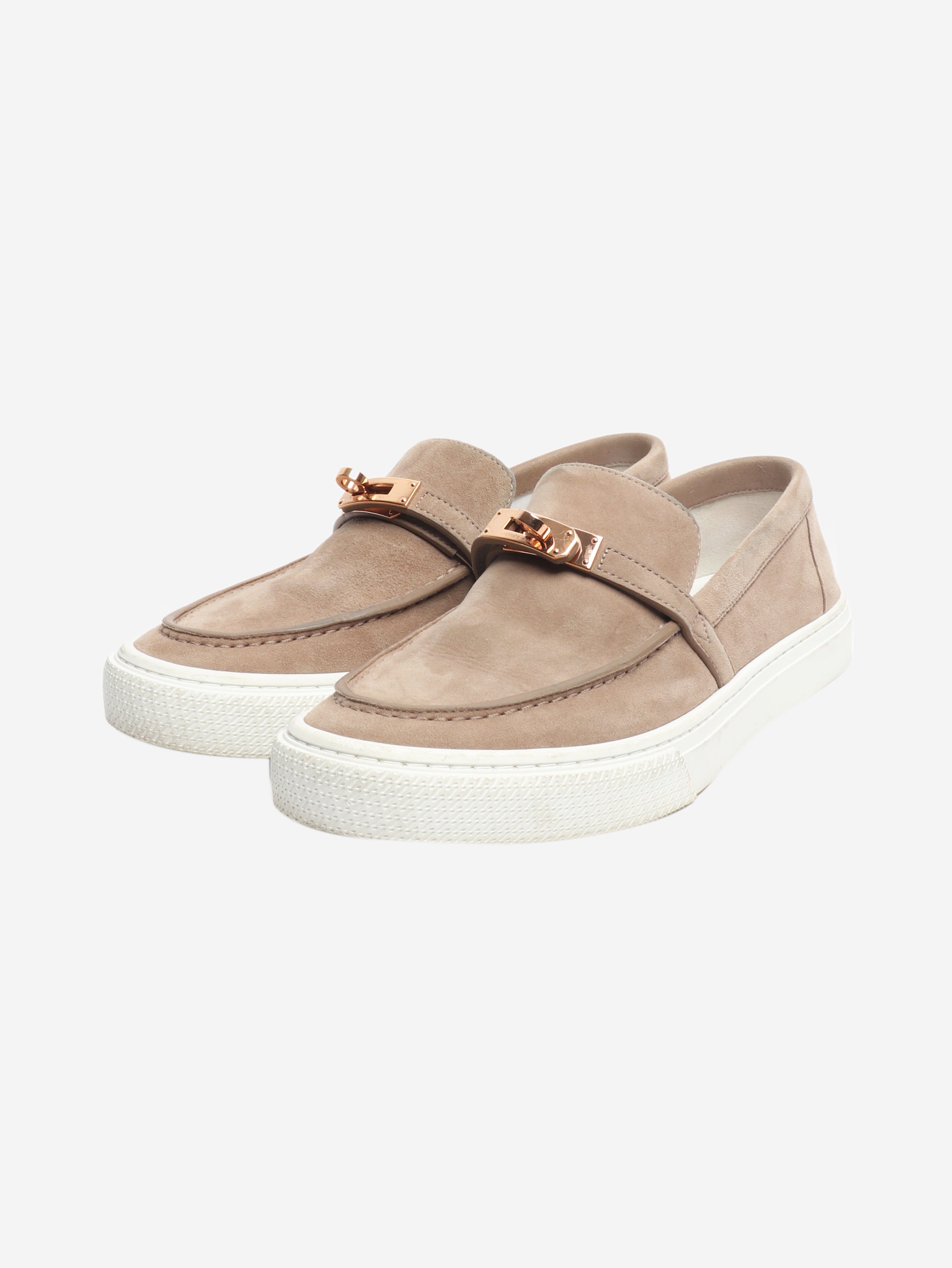 Etoupe Game suede slip-on sneakers - size EU 39 Flat Shoes Hermes 