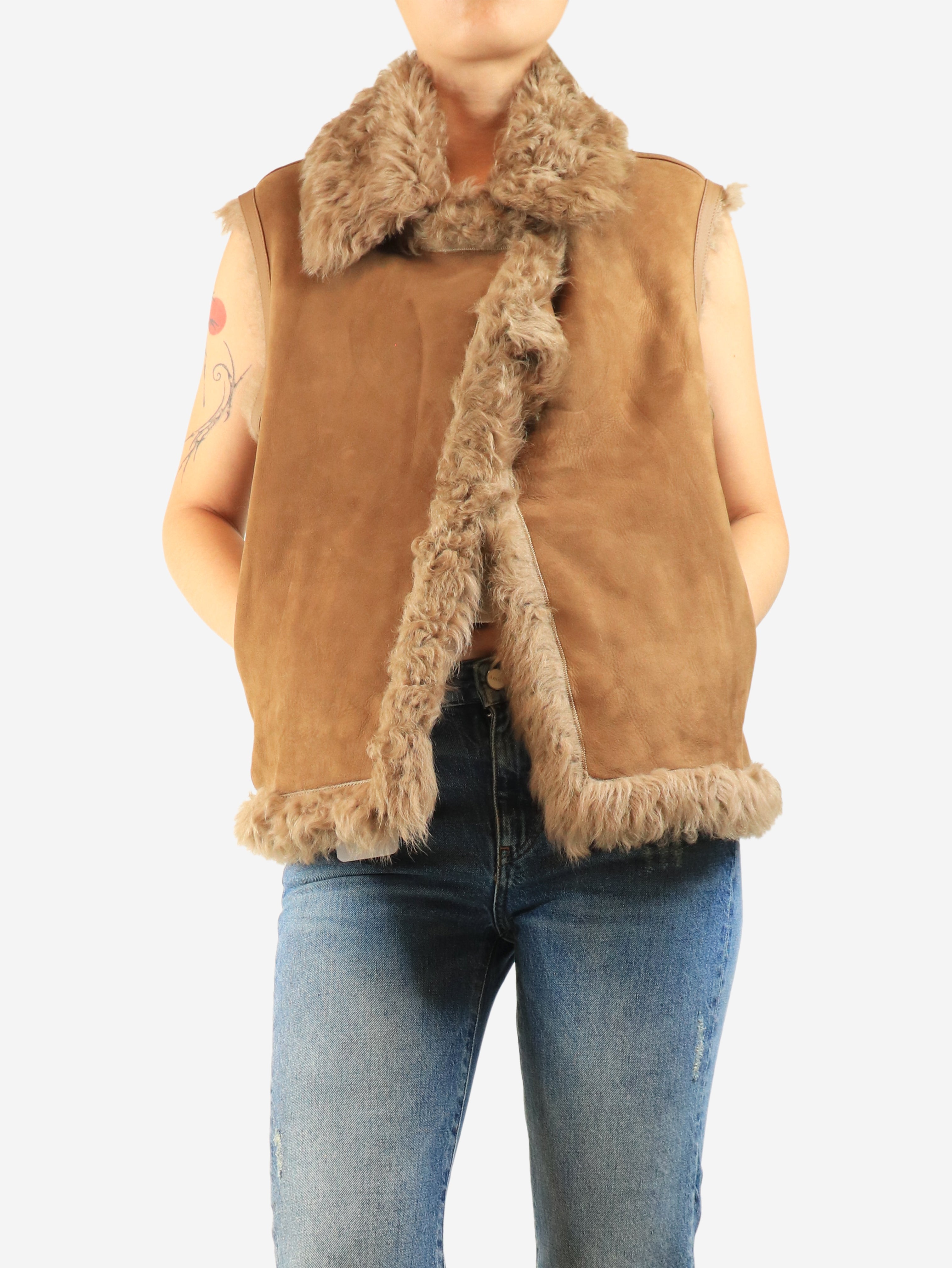 Brown sheepskin gilet - size M