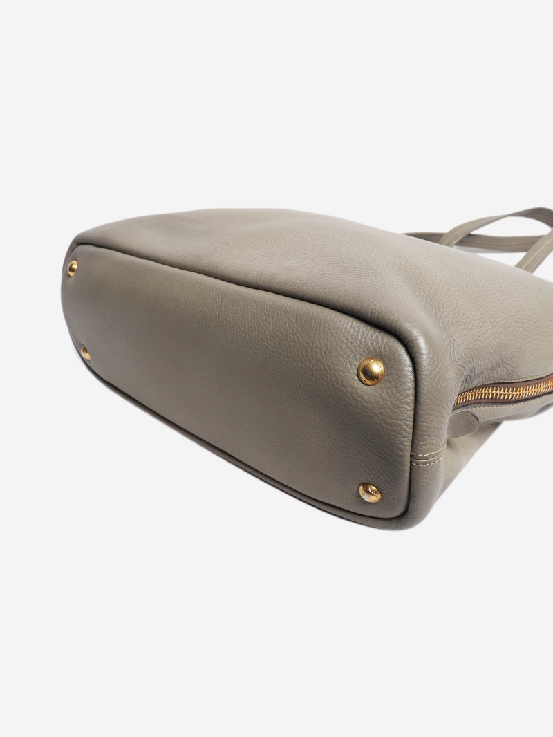 Grey Vitello Daino side-zip Shopper tote