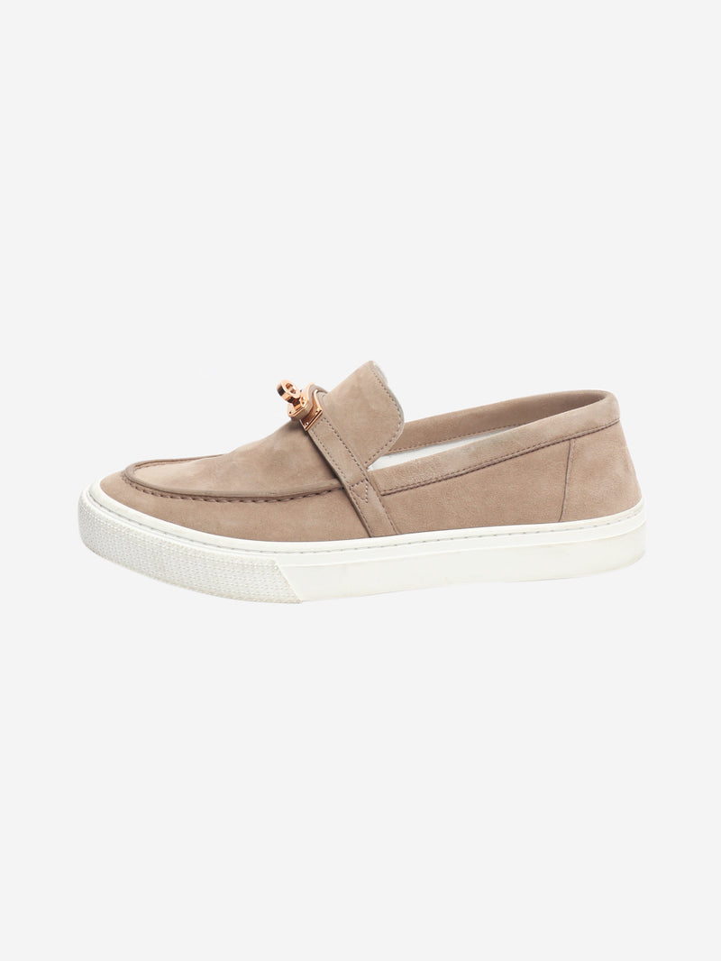 Etoupe Game suede slip-on sneakers - size EU 39 Flat Shoes Hermes 