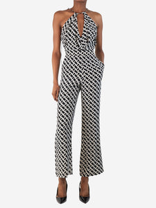 Diane Von Furstenberg Black all-over printed jumpsuit - size UK 4