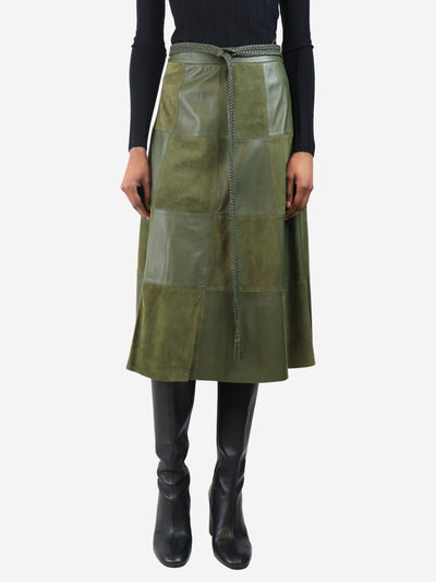 Green suede and leather patchwork midi skirt - size UK 8 Skirts Alice + Olivia 