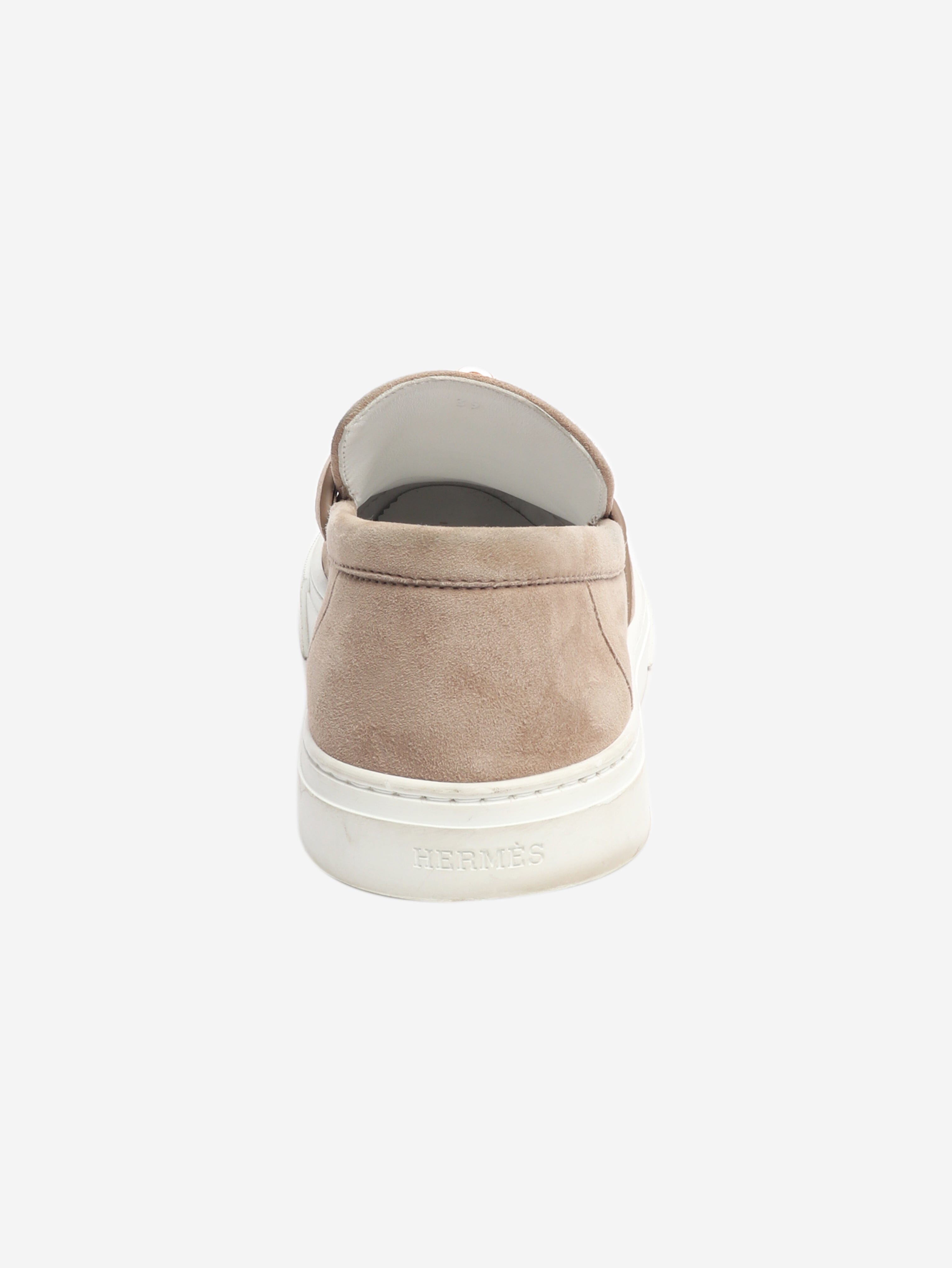 Etoupe Game suede slip-on sneakers - size EU 39 Flat Shoes Hermes 
