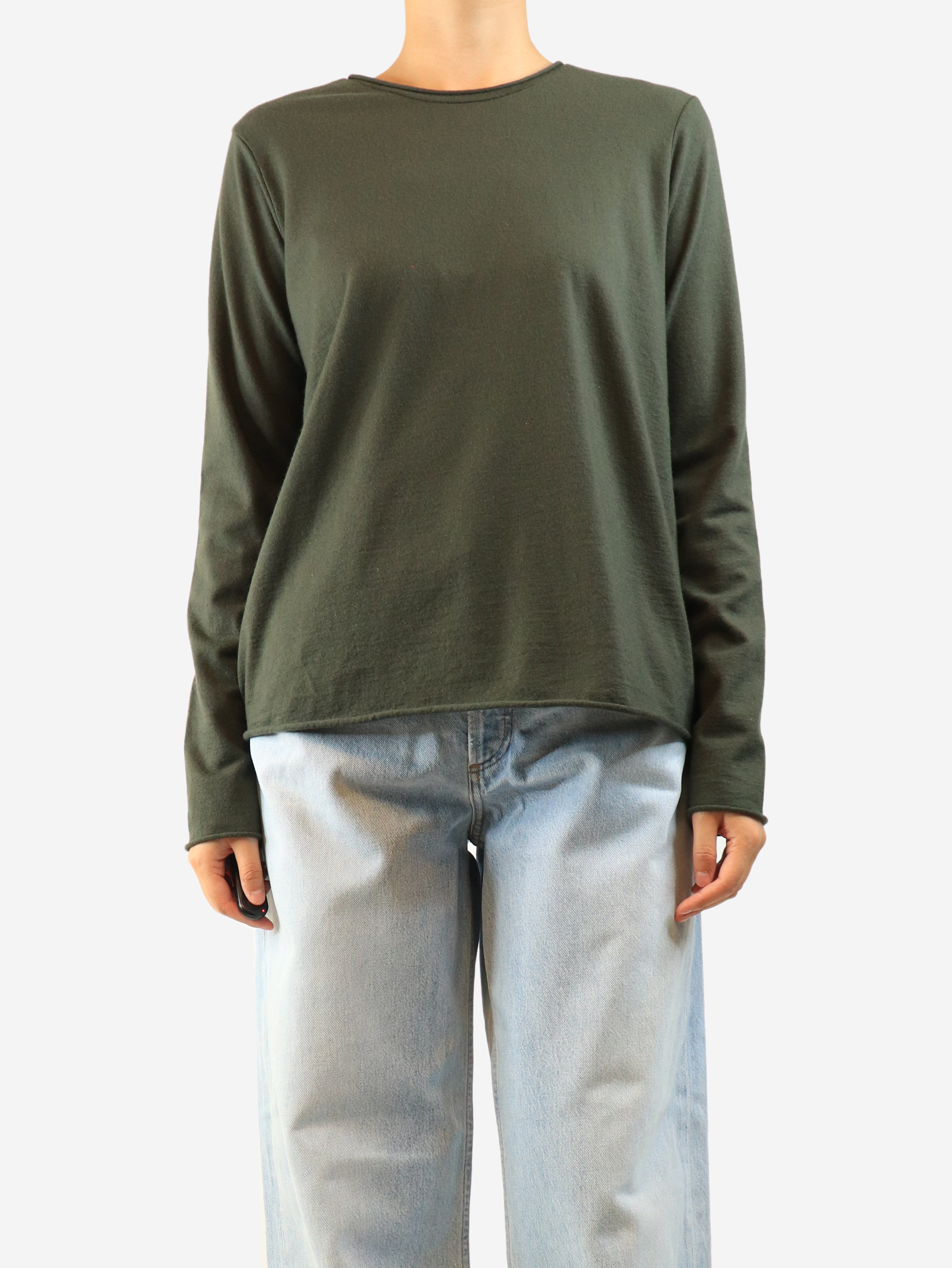 Khaki long-sleeved wool top - size M