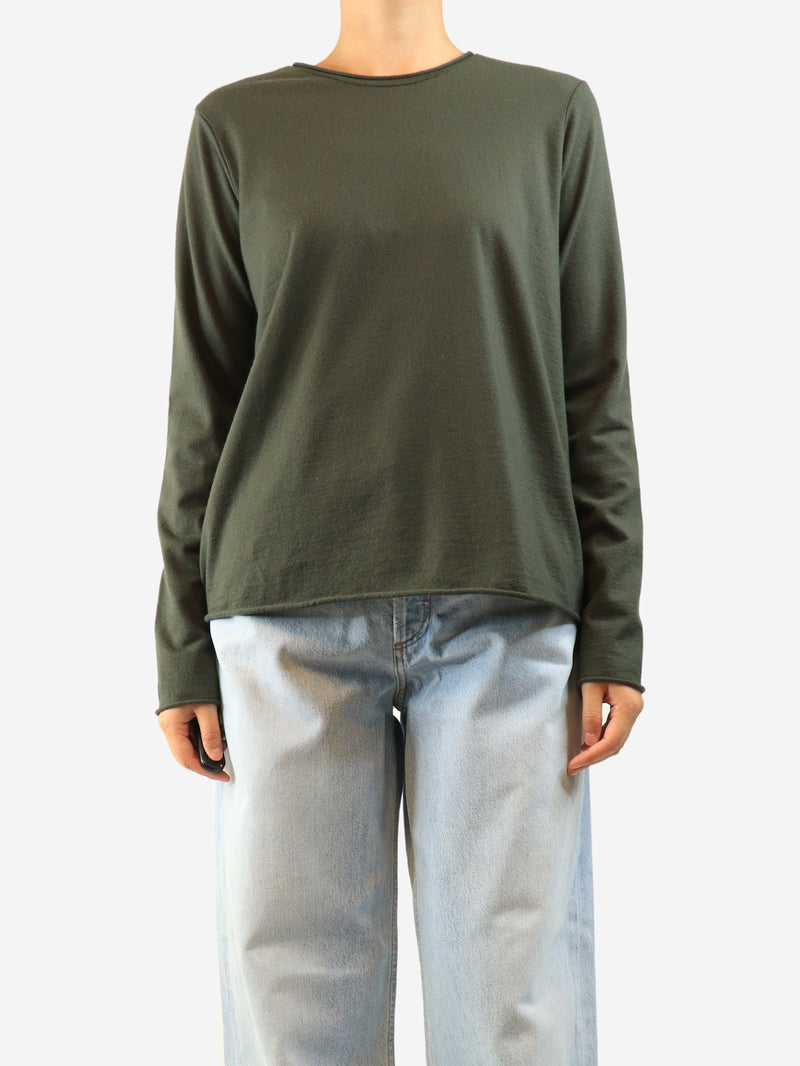 Khaki long-sleeved wool top - size M