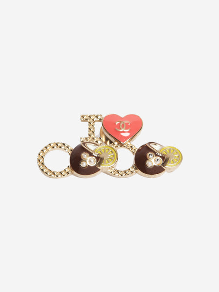 Gold I Love Coco motif pin brooch product image