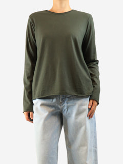 Khaki long-sleeved wool top - size M