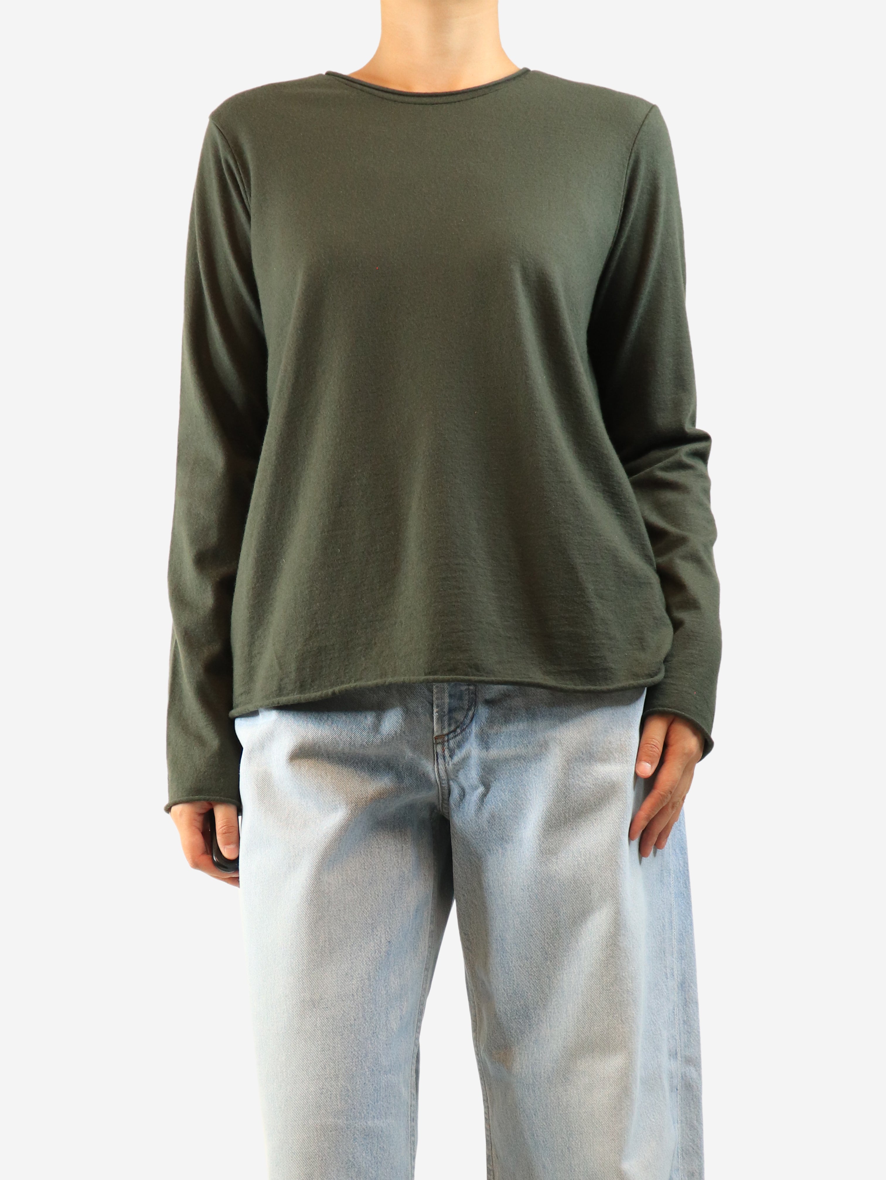 Khaki long-sleeved wool top - size M