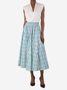 Prada Turquoise check cotton midi skirt - size XS