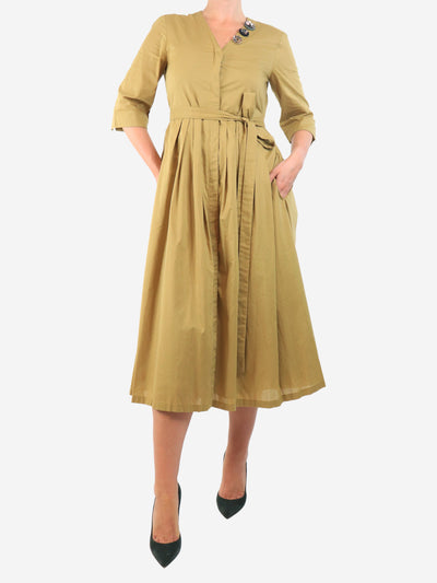 Khaki bejewelled belted midi dress - size UK 10 Dresses S Max Mara 