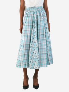 Prada Turquoise check cotton midi skirt - size XS
