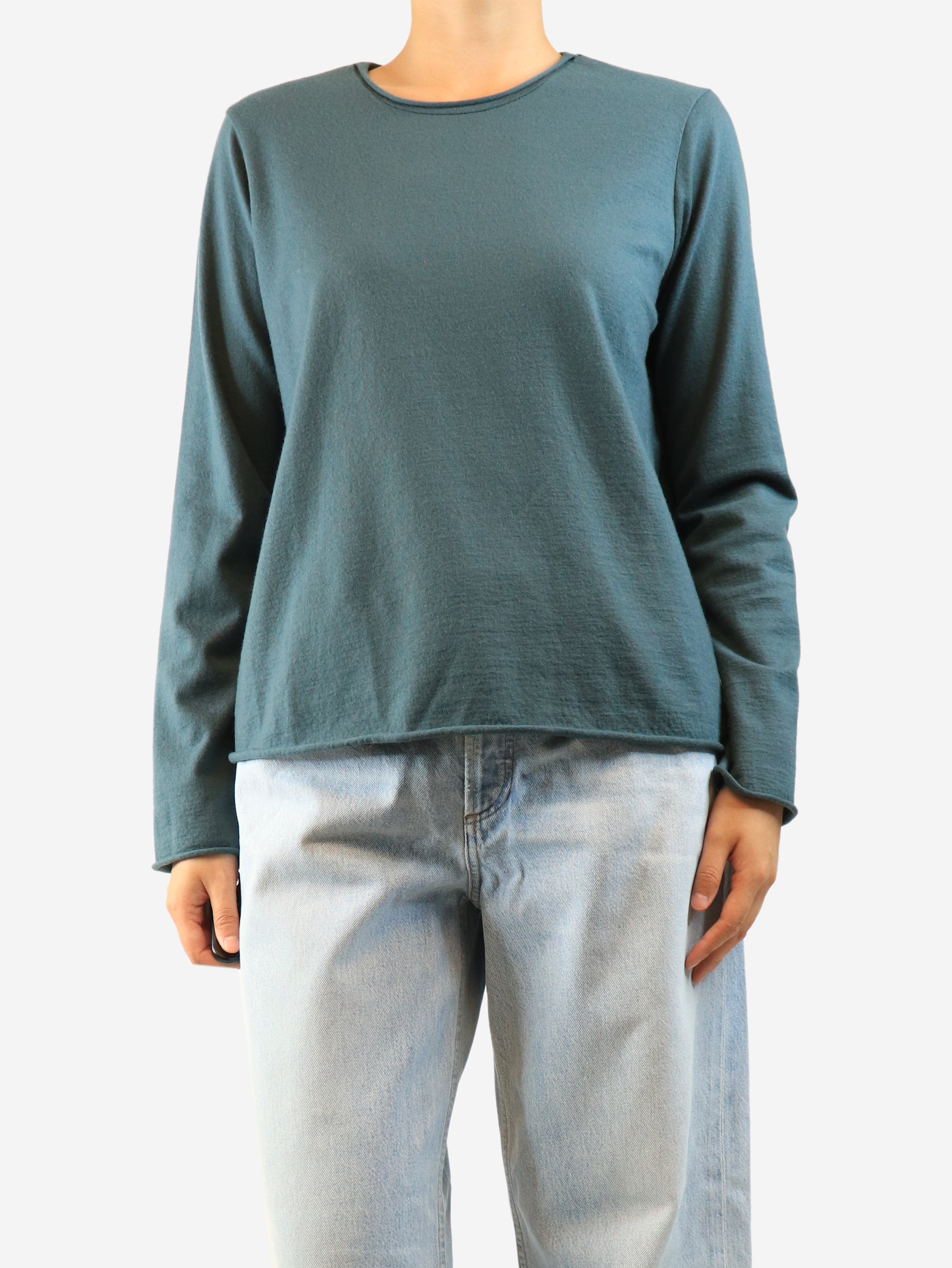 Blue long-sleeved wool top - size M
