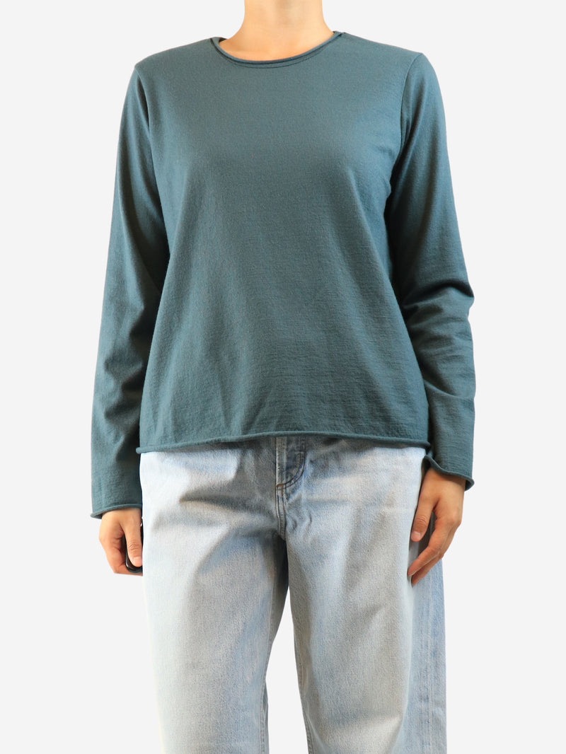Blue long-sleeved wool top - size M