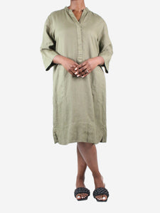 Rosso 35 Green v-neck linen dress - size UK 16