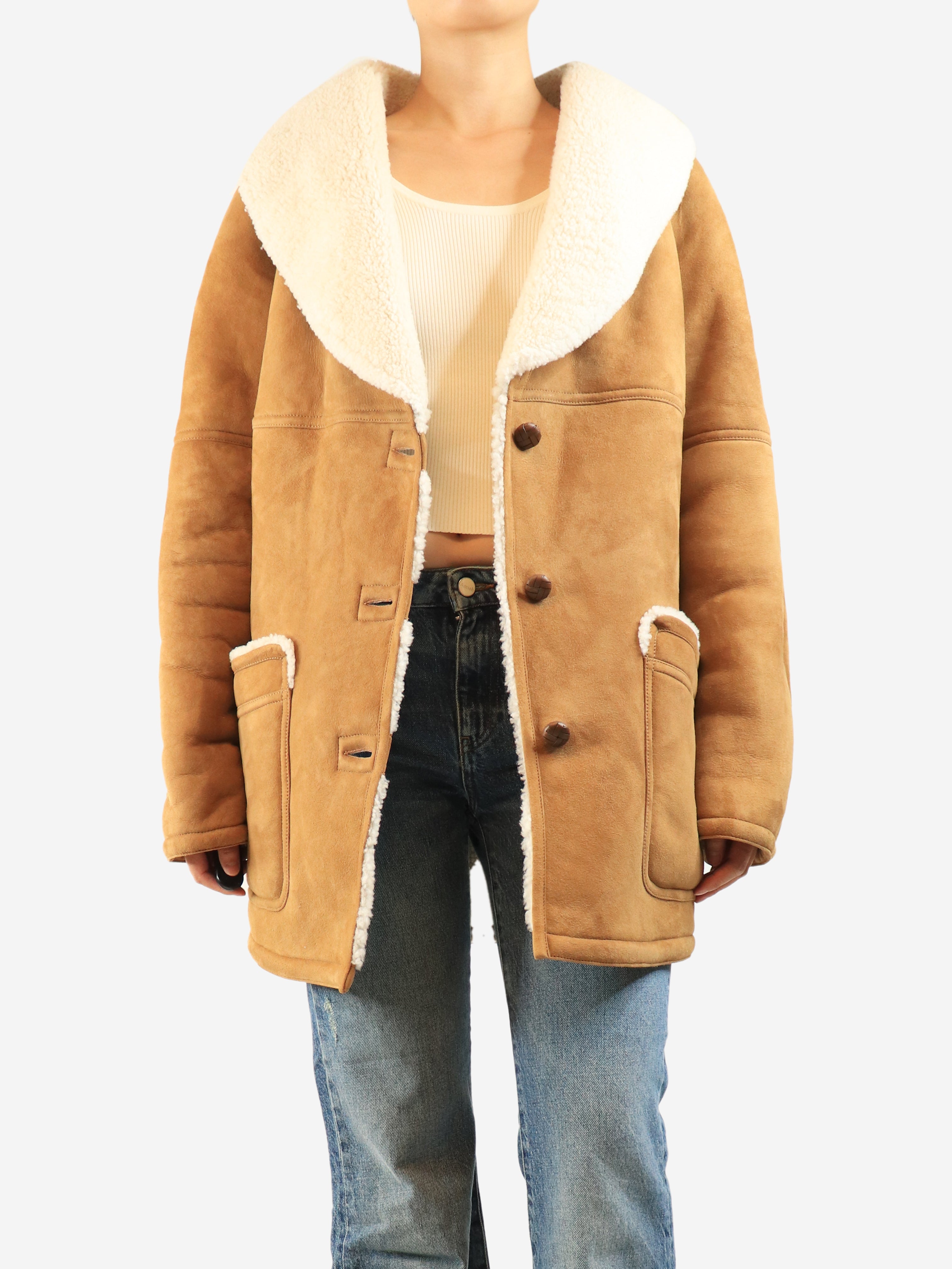 Brown shearling coat - size M