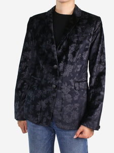 Rag & Bone Navy single-breasted floral velvet blazer - size UK 14
