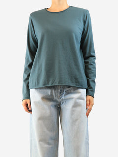 Blue long-sleeved wool top - size M
