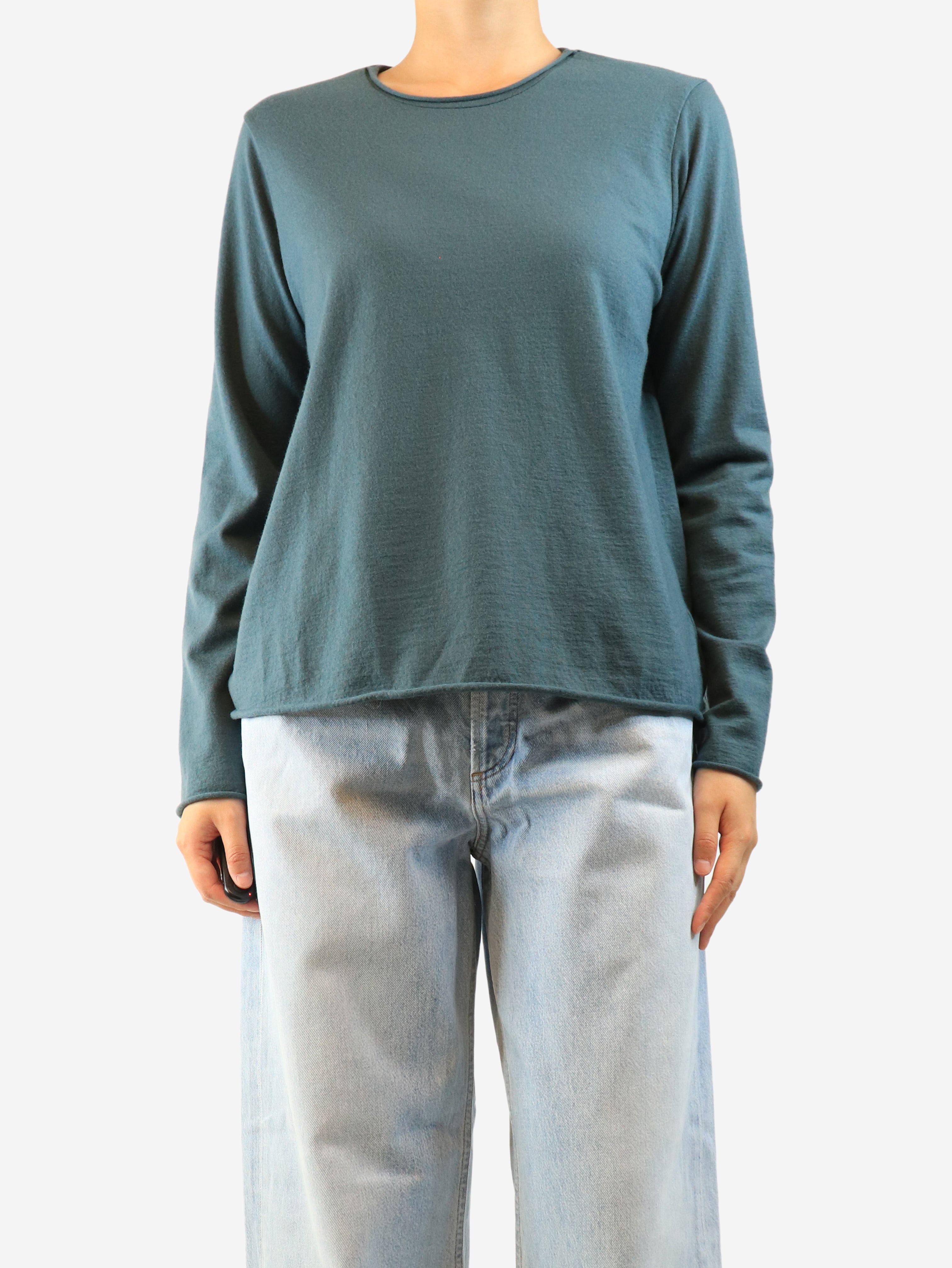 Blue long-sleeved wool top - size M