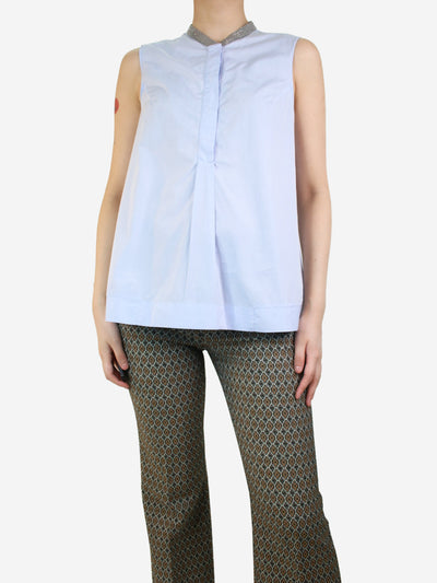 Light Blue diamante-collar sleeveless shirt - size M Tops Brunello Cucinelli 