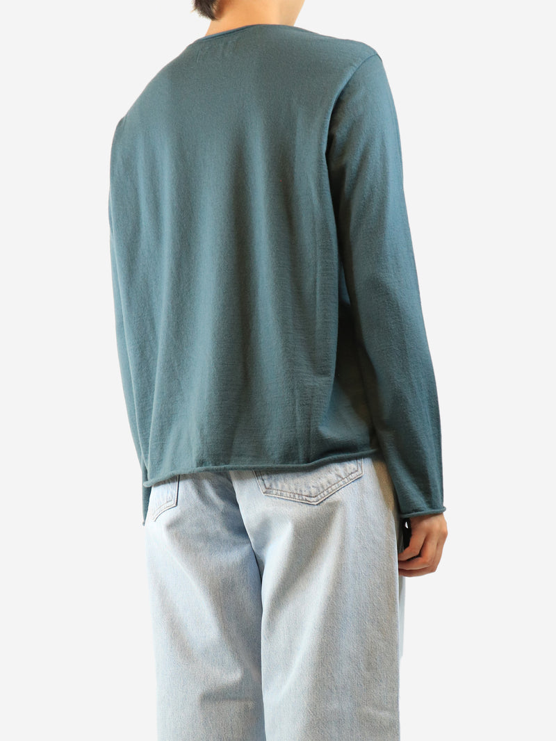 Blue long-sleeved wool top - size M
