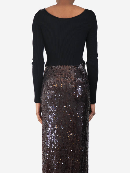 Black ribbed wide neck crop knit top - size S alternate image