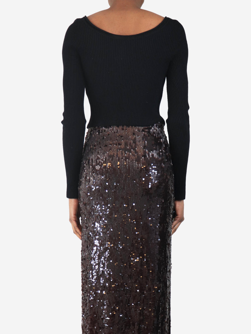 Black ribbed wide neck crop knit top - size S Knitwear Phillip Lim 