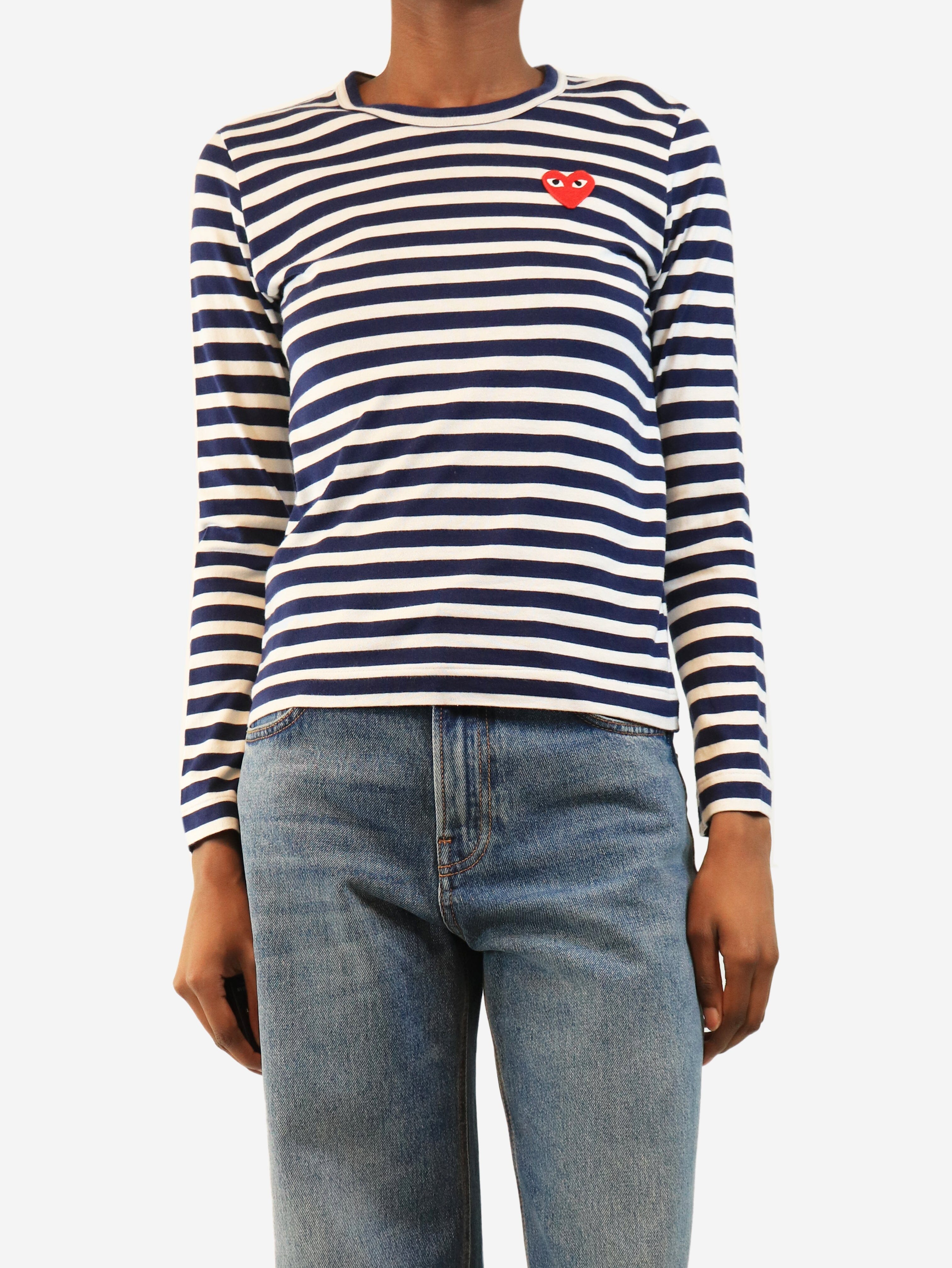 Navy and white striped top - size S Tops Comme Des Garçons 
