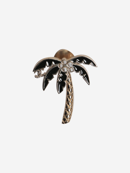 Gold and black palm tree pin brooch product image