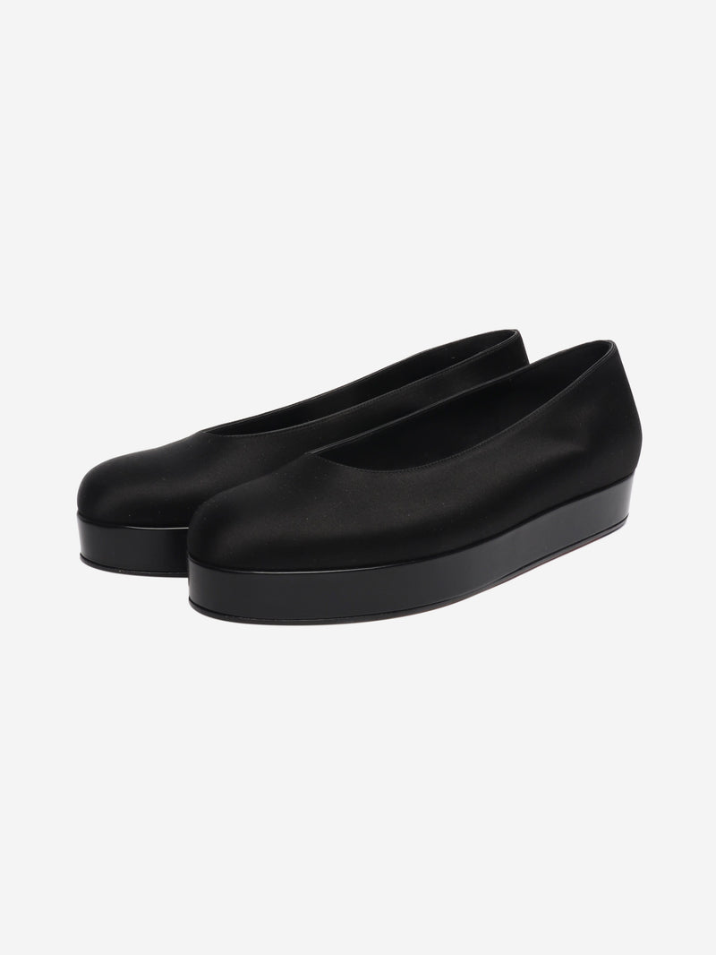 Black satin platform flats - size EU 39.5 Flat Shoes Loro Piana 