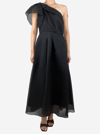 Black one-shoulder silk-blend organza-jacquard midi dress - size UK 14 Dresses Roland Mouret 