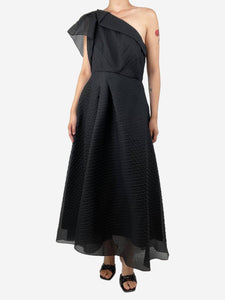 Roland Mouret Black one-shoulder silk-blend organza-jacquard midi dress - size UK 14