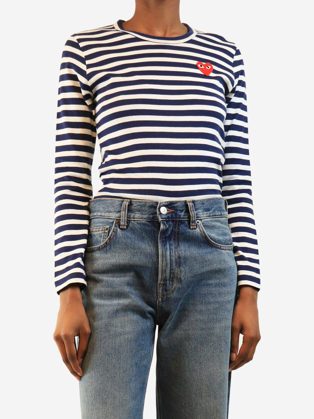 Navy and white striped top - size S Tops Comme Des Garçons 