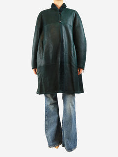 Dark green Abazoe reversible shearling coat - size UK 10