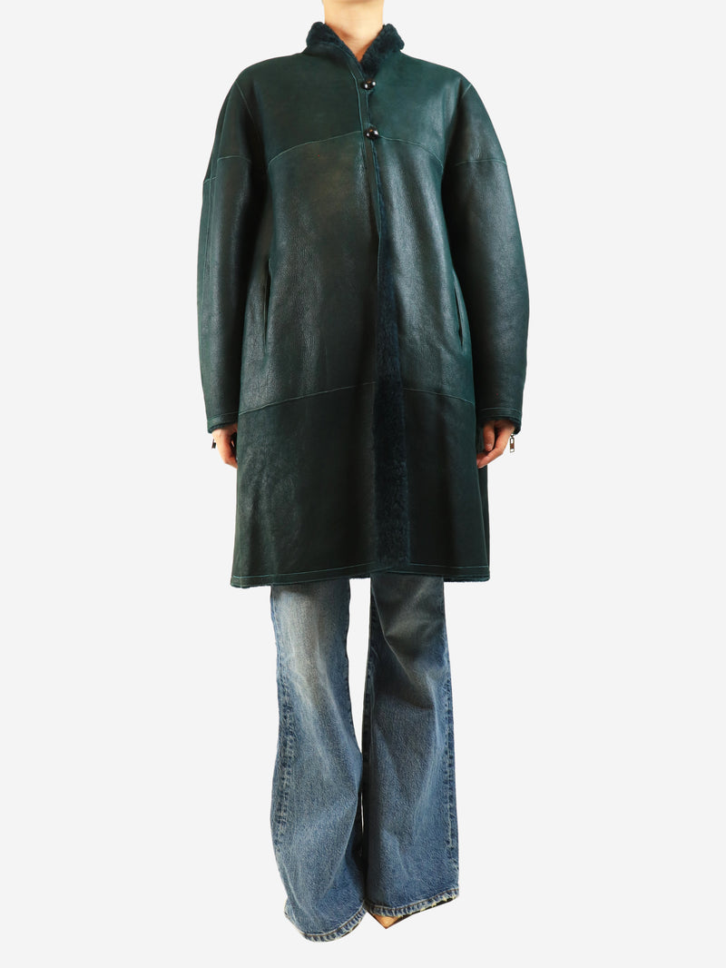 Dark green Abazoe reversible shearling coat - size UK 10