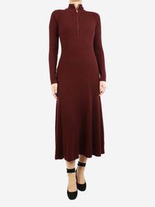 ME+EM Burgundy high-neck half-zip maxi dress - size UK 10