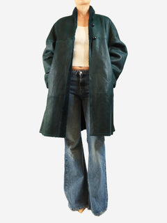 Dark green Abazoe reversible shearling coat - size UK 10