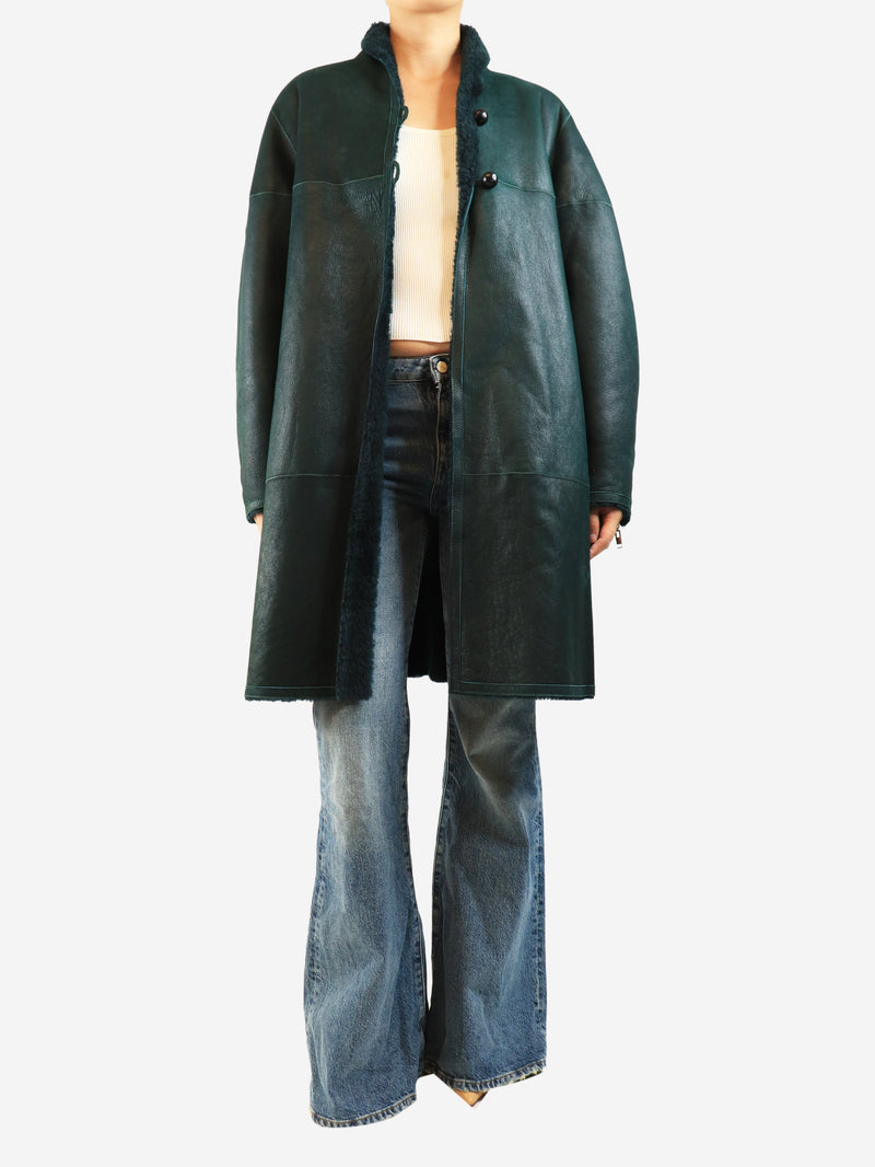 Dark green Abazoe reversible shearling coat - size UK 10